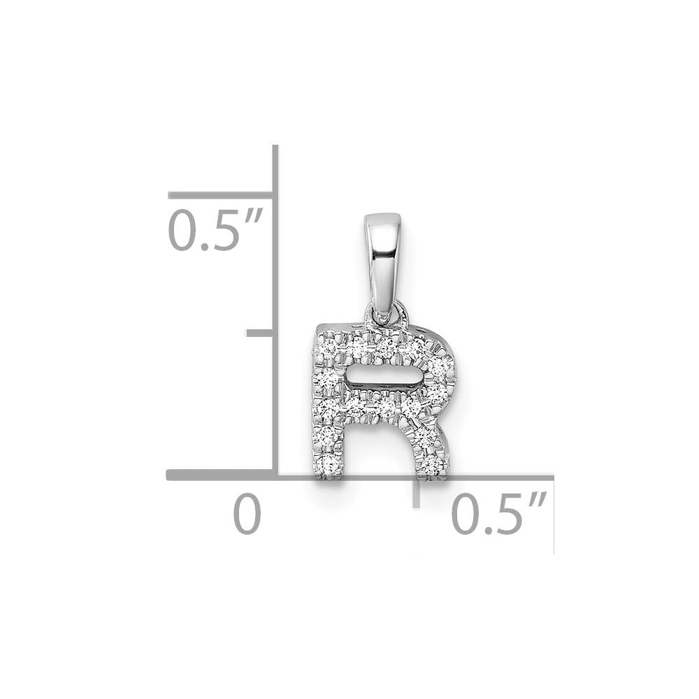 14k White Gold Diamond Letter R Initial with Bail Pendant