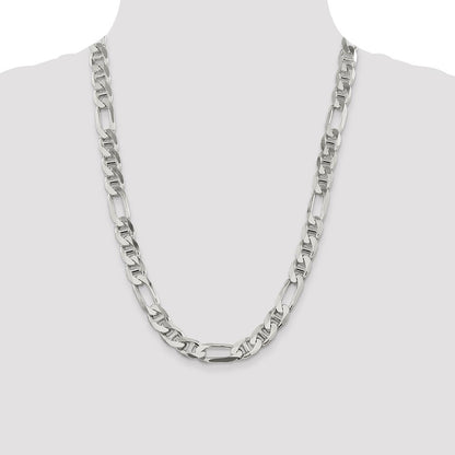 Sterling Silver 10.65mm Figaro Anchor Chain Necklace 24"
