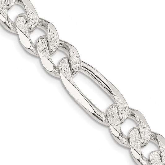 Sterling Silver 11.0mm Pav� Flat Figaro Chain Necklace 24"