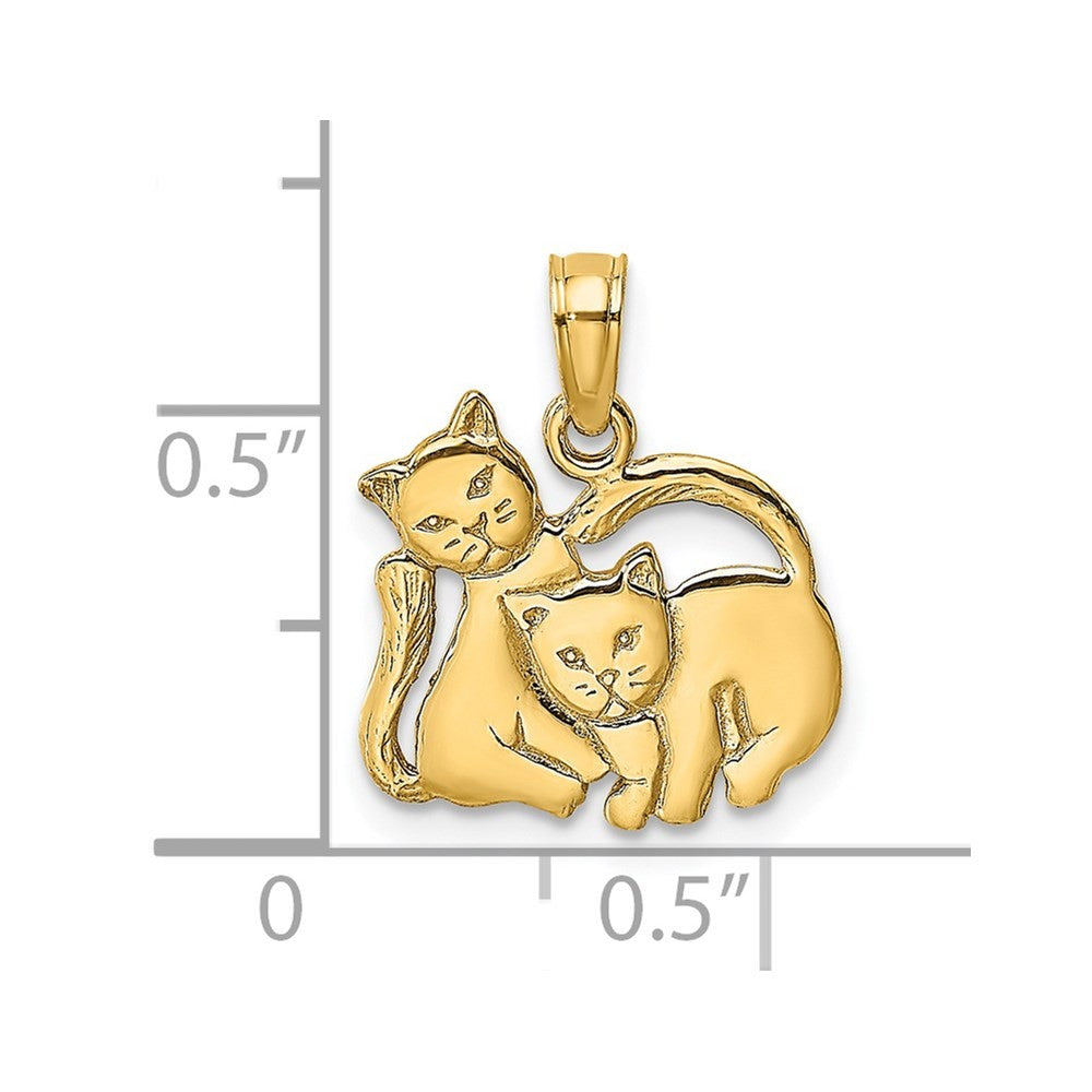 14k Yellow Gold 3-D Polished Two Kittens Charm Pendant