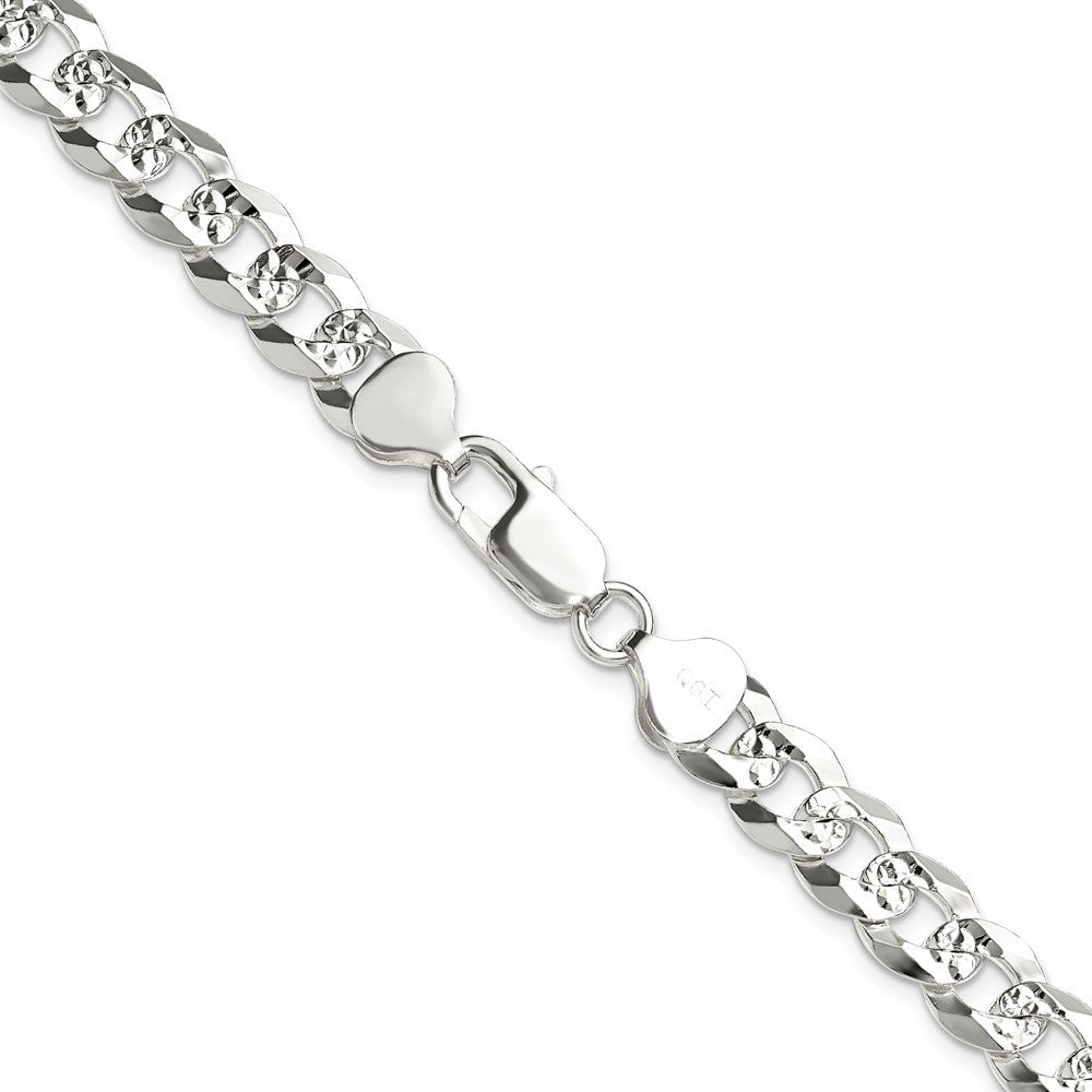 Sterling Silver 8.25mm Flat Diamond-Cut Pave Curb Chain Necklace 20"