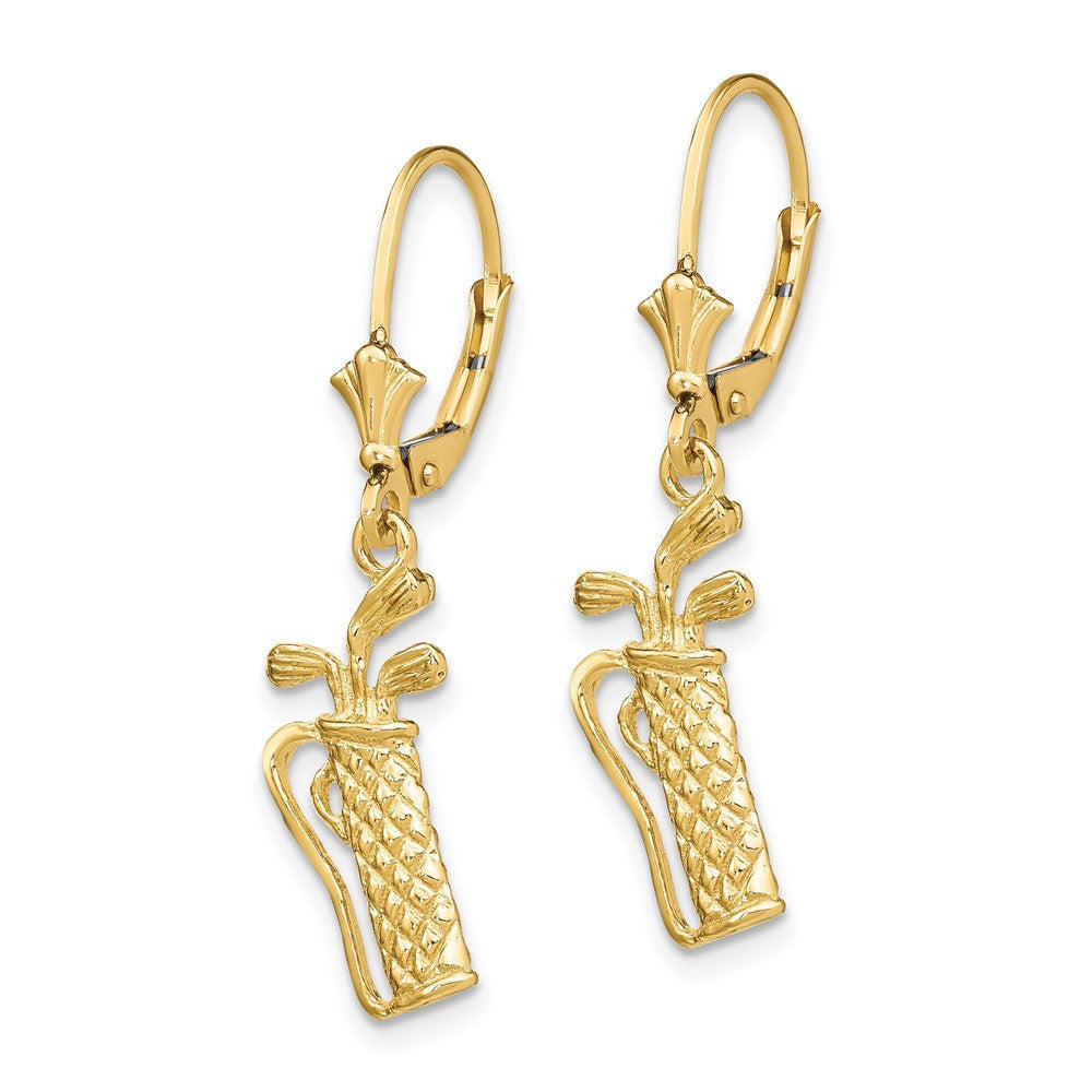 14k Yellow Gold Textured Golf Bag Leverback Drop & Dangle Earrings
