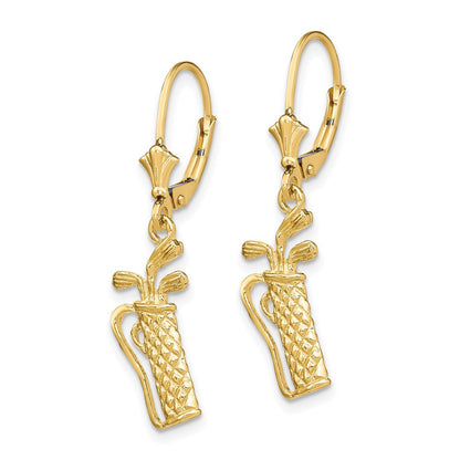 14k Yellow Gold Textured Golf Bag Leverback Drop & Dangle Earrings
