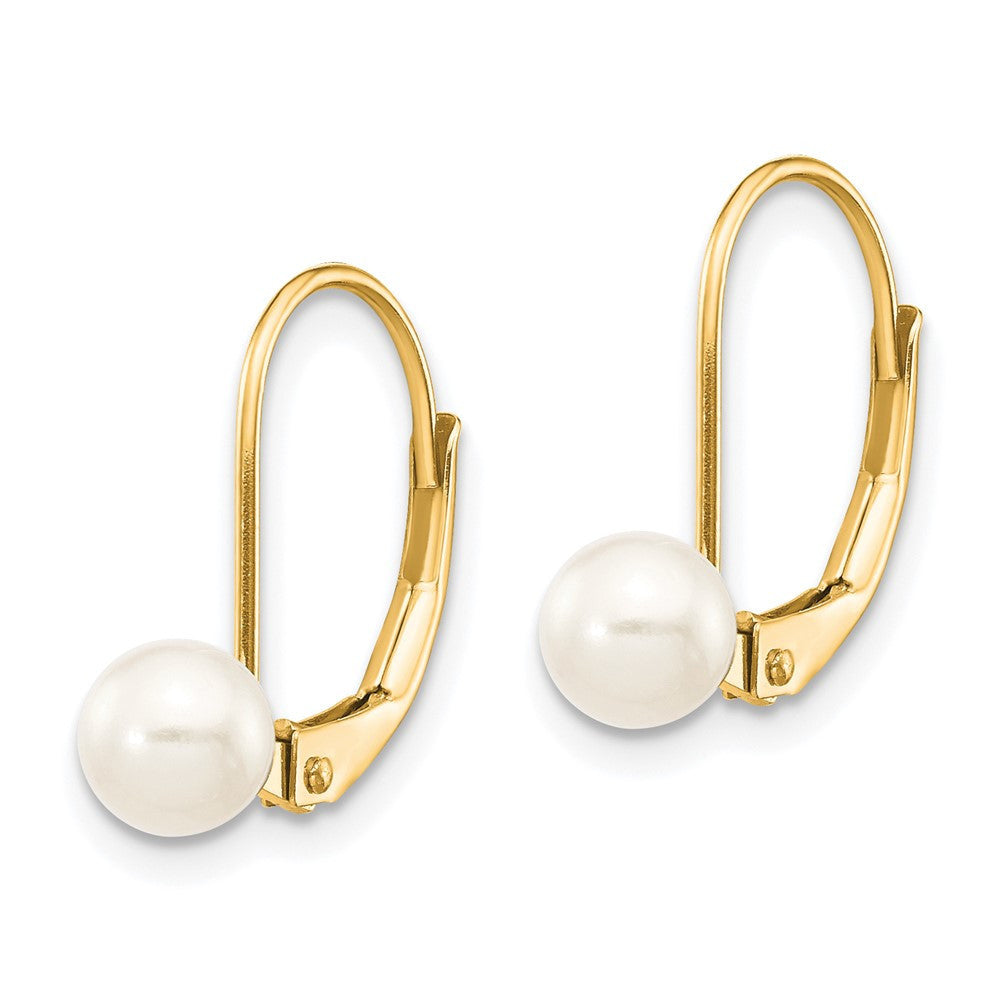 14k Yellow Gold 5-6mm Round Freshwater Cultured Pearl Drop & Dangle Earrings