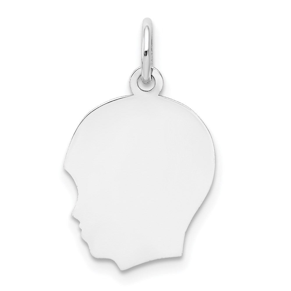 14k White Gold White Plain Medium.013 Depth Facing Left Boy Charm Pendant