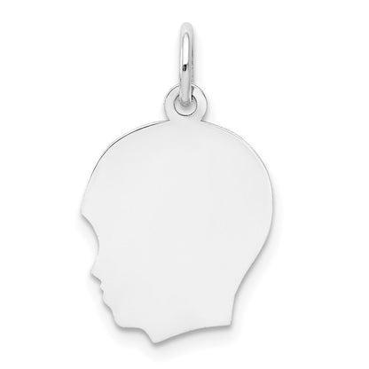 14k White Gold White Plain Medium.013 Depth Facing Left Boy Charm Pendant