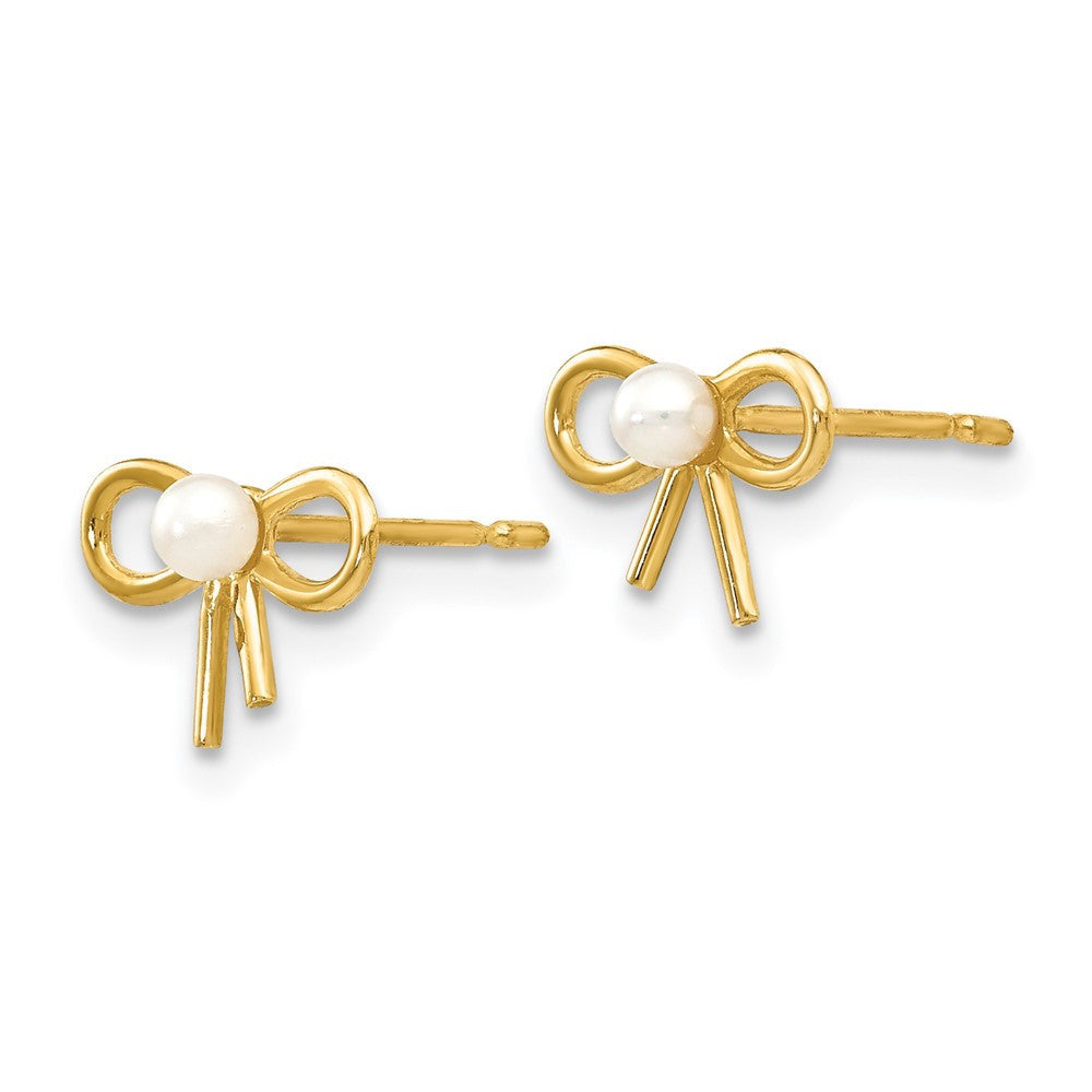 14k Yellow Gold FW Cultured Pearl Children's Bow Button Stud Earrings