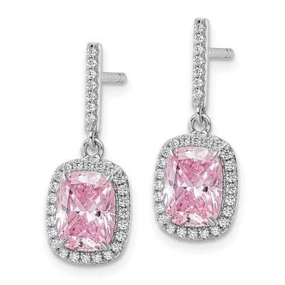 Sterling Silver Rhodium-plated Pink & White CZ Dangle Earrings