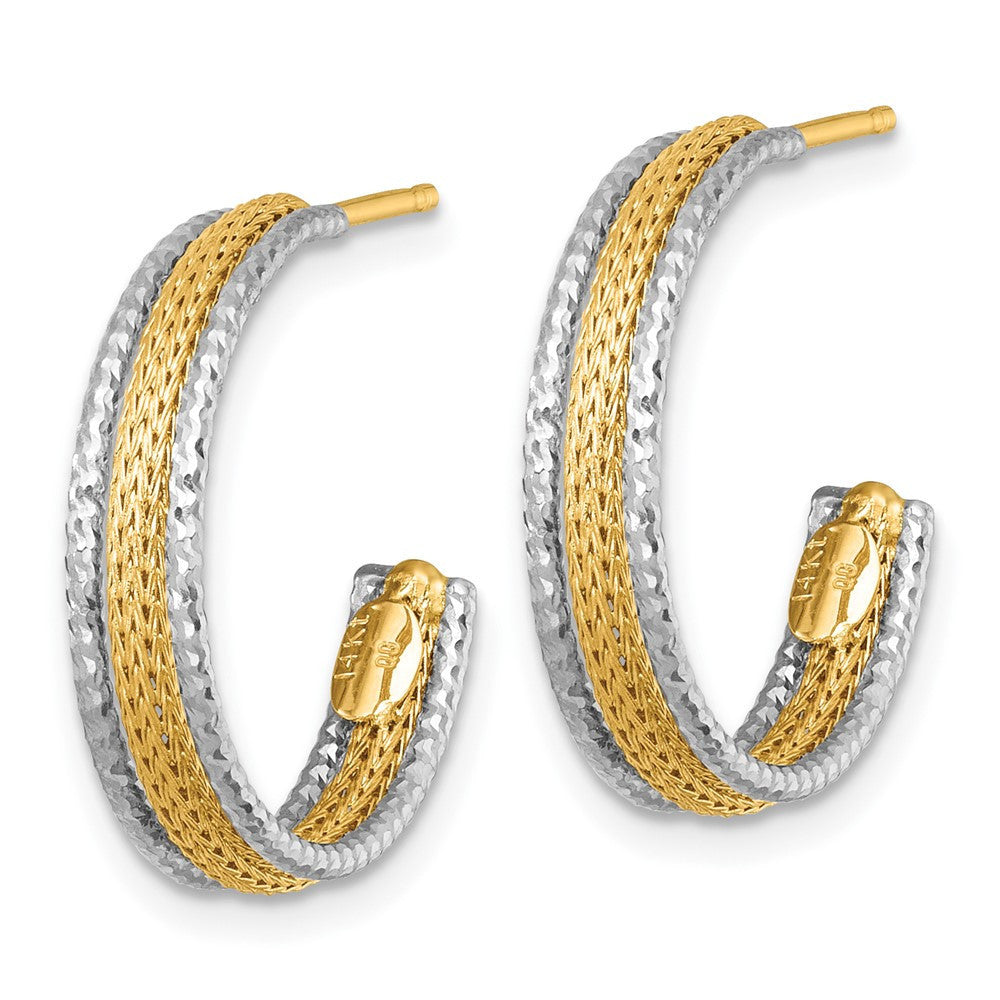 14k Two-Tone Textured Woven 4mm J-Hoop Earrings