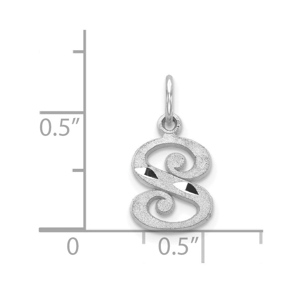 14k White Gold Diamond-cut Letter S Initial Charm Pendant