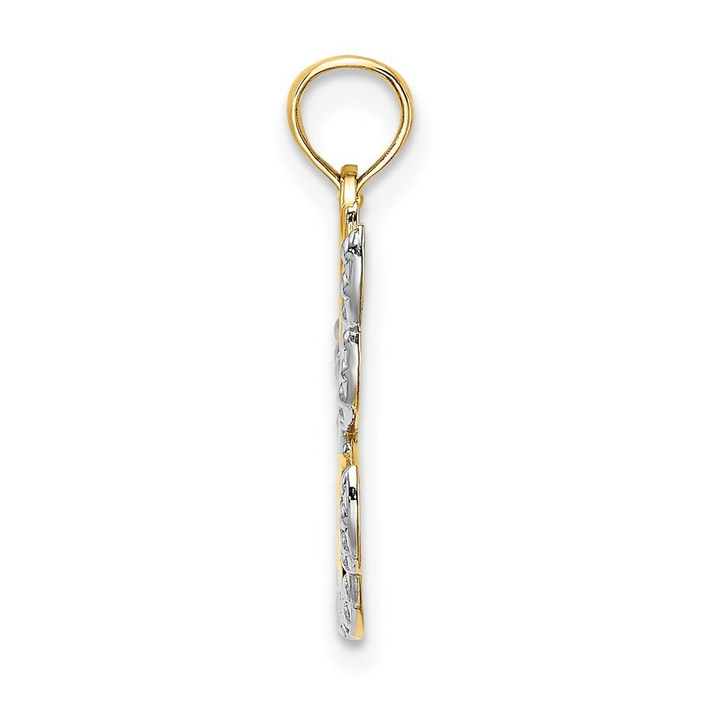 14k Yellow Gold Rhodium Polished/Textured Cut-Out HOPE Angel Charm Pendant
