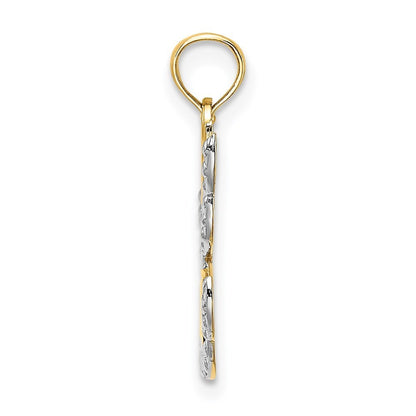 14k Yellow Gold Rhodium Polished/Textured Cut-Out HOPE Angel Charm Pendant
