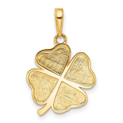 14k Yellow Gold and White Rhodium Polished and Diamond-Cut 4-Leaf Clover Pendant