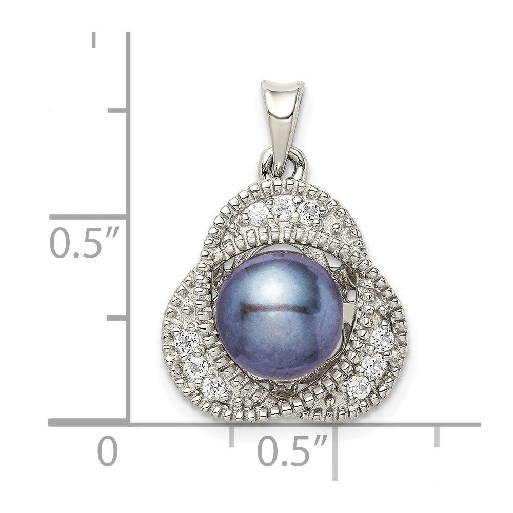 Sterling Silver Rhod-pltd Black Cultured Pearl and White Topaz Pendant