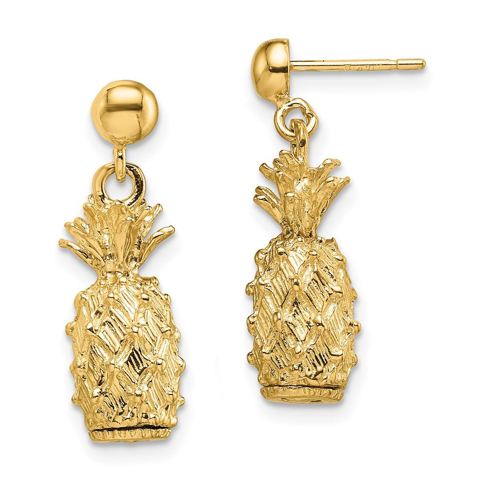14k Yellow Gold 3-D Pineapple Dangle Earrings