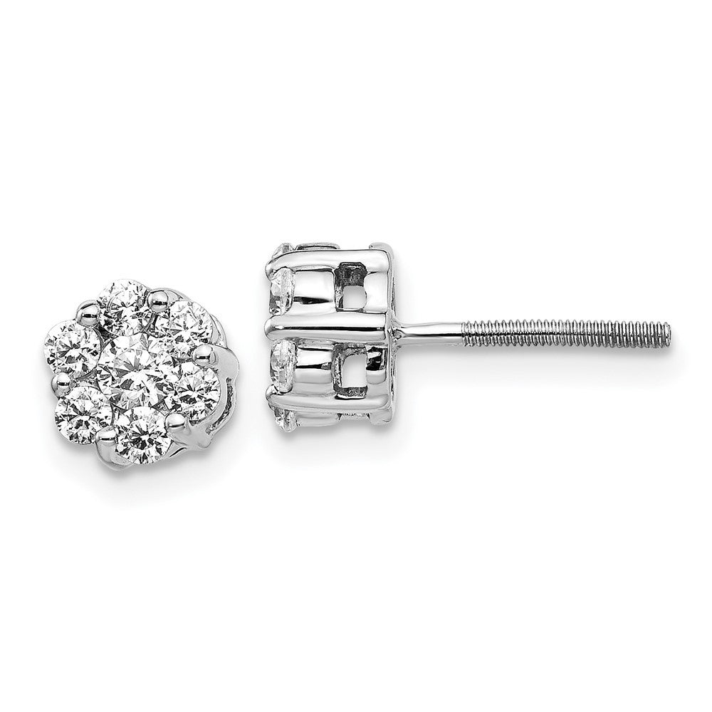 14k White Gold Diamond Cluster Screwback Stud Earrings