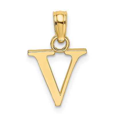 14k Yellow Gold Polished Block Letter V Initial Pendant