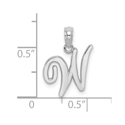 14k White Gold Script Letter W Initial Pendant
