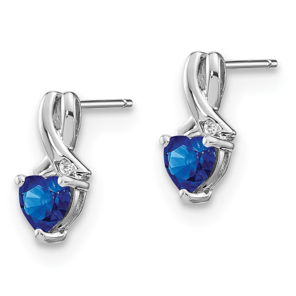 Sterling Silver Rhodium-plated Created Sapphire and Diamond Dangle Earrings