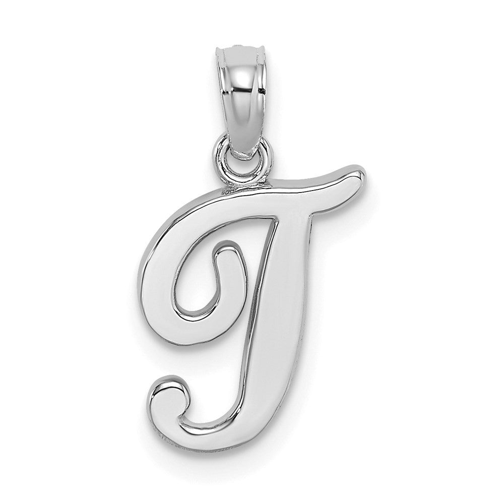14k White Gold Script Letter T Initial Pendant