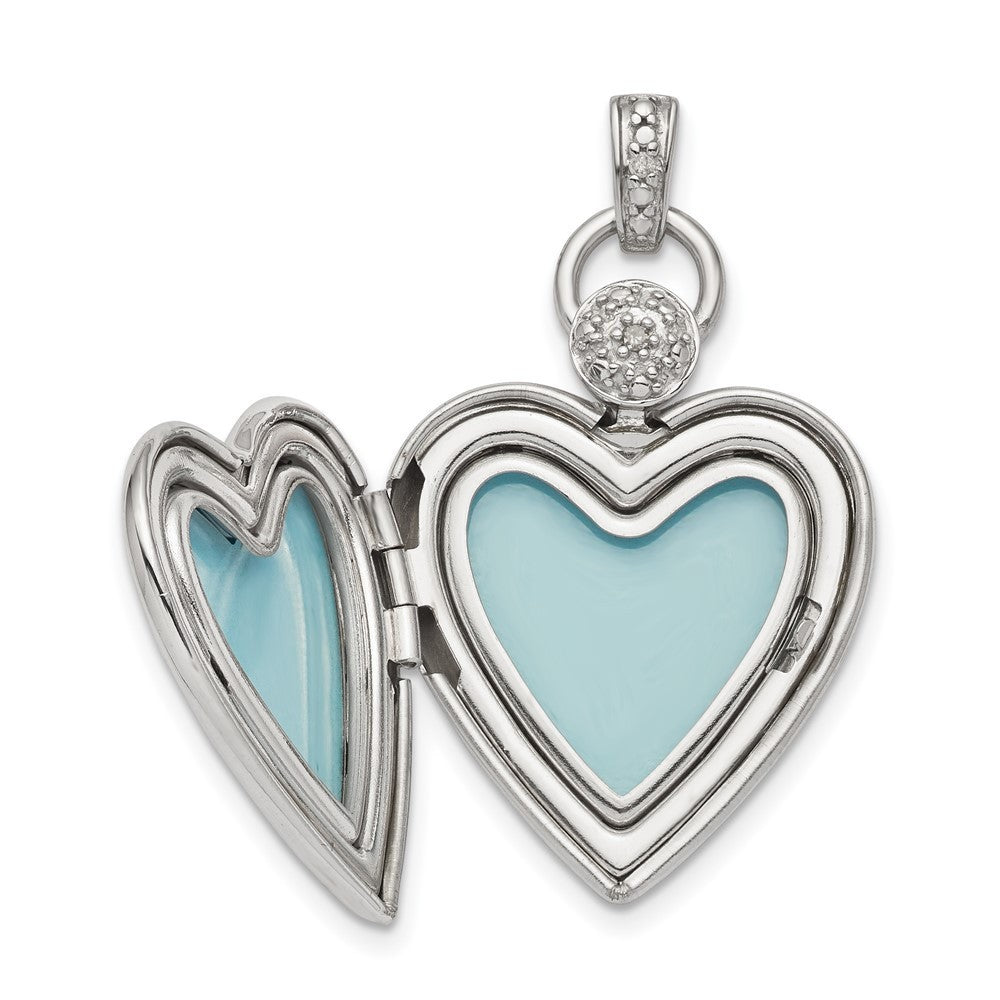 Sterling Silver Rhodium-plated 21mm Heart Dia. Accent Diamond-Cut Satin Locket