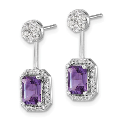 14k White Gold Diamond/Amethyst Front/Back Drop & Dangle Earrings