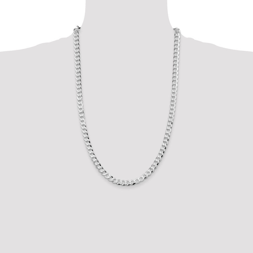 Sterling Silver Rhodium-plated 6.8mm Flat Curb Chain Necklace 26"