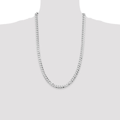 Sterling Silver Rhodium-plated 6.8mm Flat Curb Chain Necklace 26"