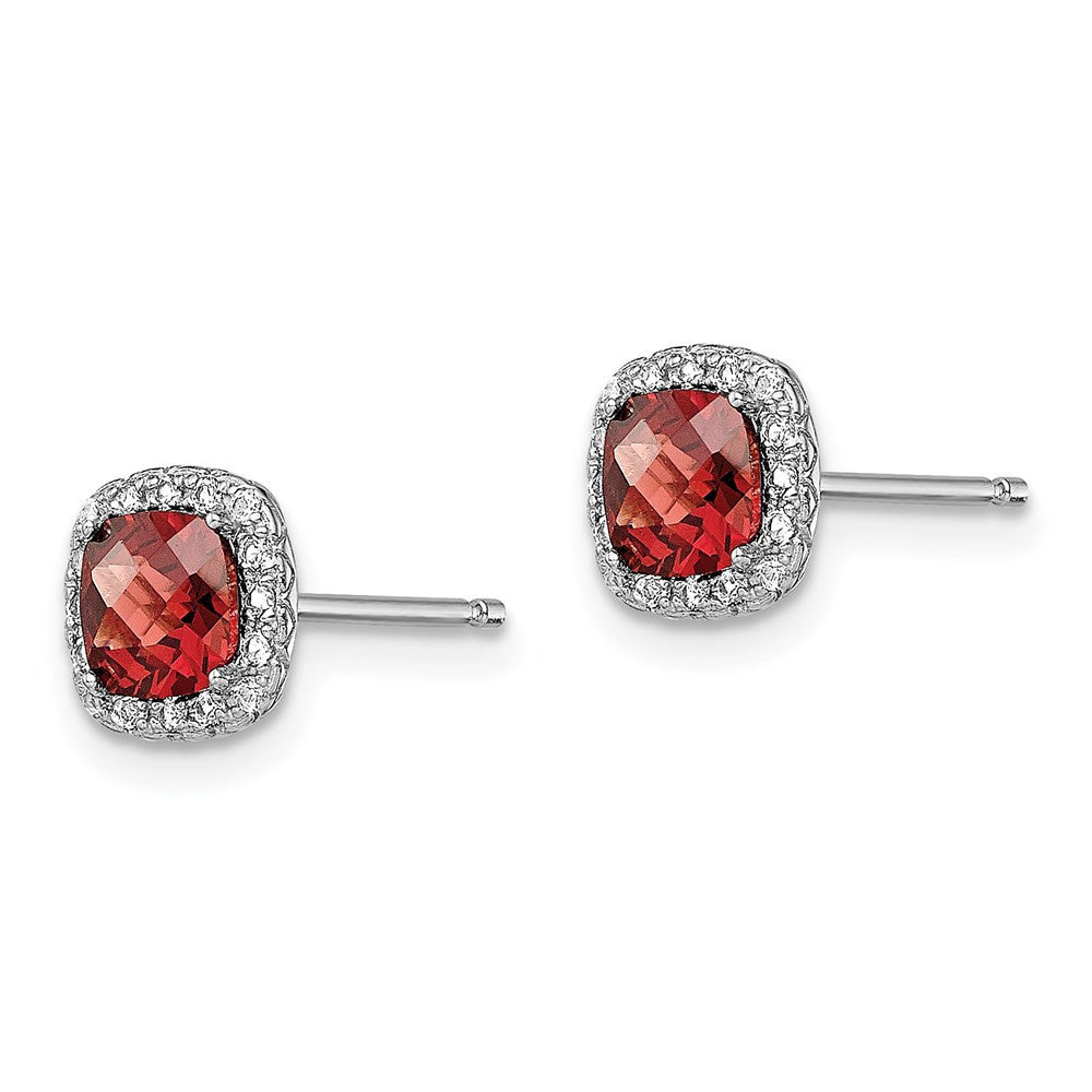 Sterling Silver Rhodium-plated Garnet and Cr. White Sapphire Stud Earrings