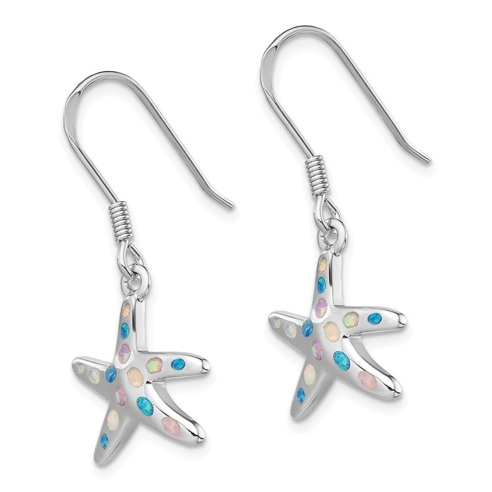 Sterling Silver Rhodium-plated Pink/Blue Created Opal Starfish Dangle Earrings