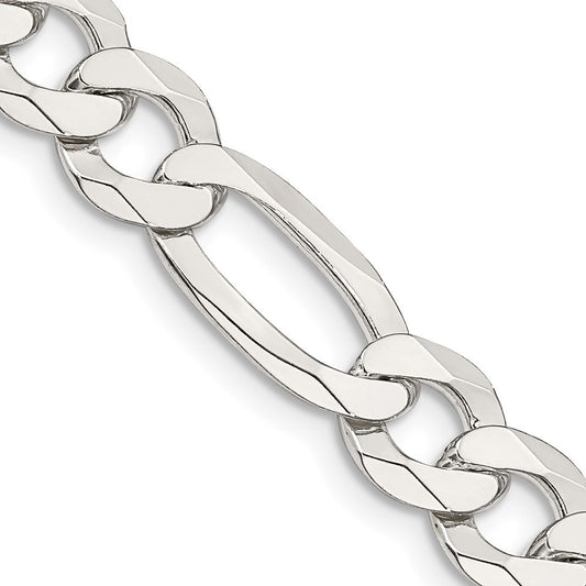Sterling Silver 8.5mm Lightweight Flat Figaro Chain Necklace 24"