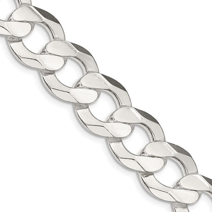 Sterling Silver 14.0mm Concave Beveled Curb Chain Necklace 22"