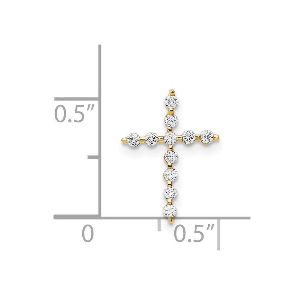 14k Yellow Gold Cubic Zirconia Cross Pendant Chain Slide