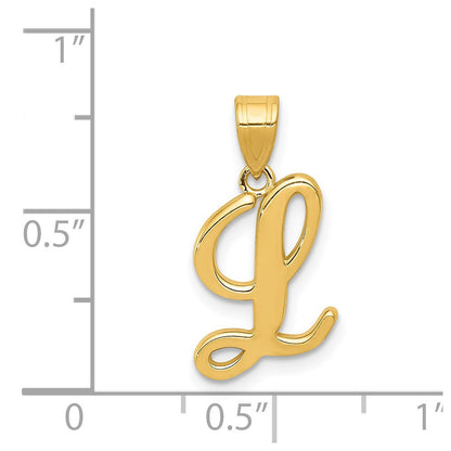 14k Yellow Gold Script Letter L Initial Pendant