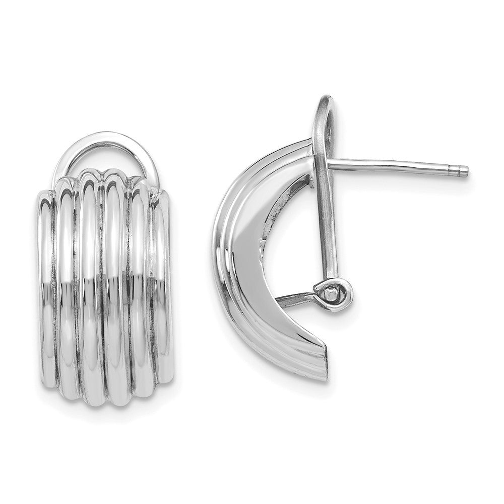 14k White Gold Ribbed Omega Back Hoop Earrings