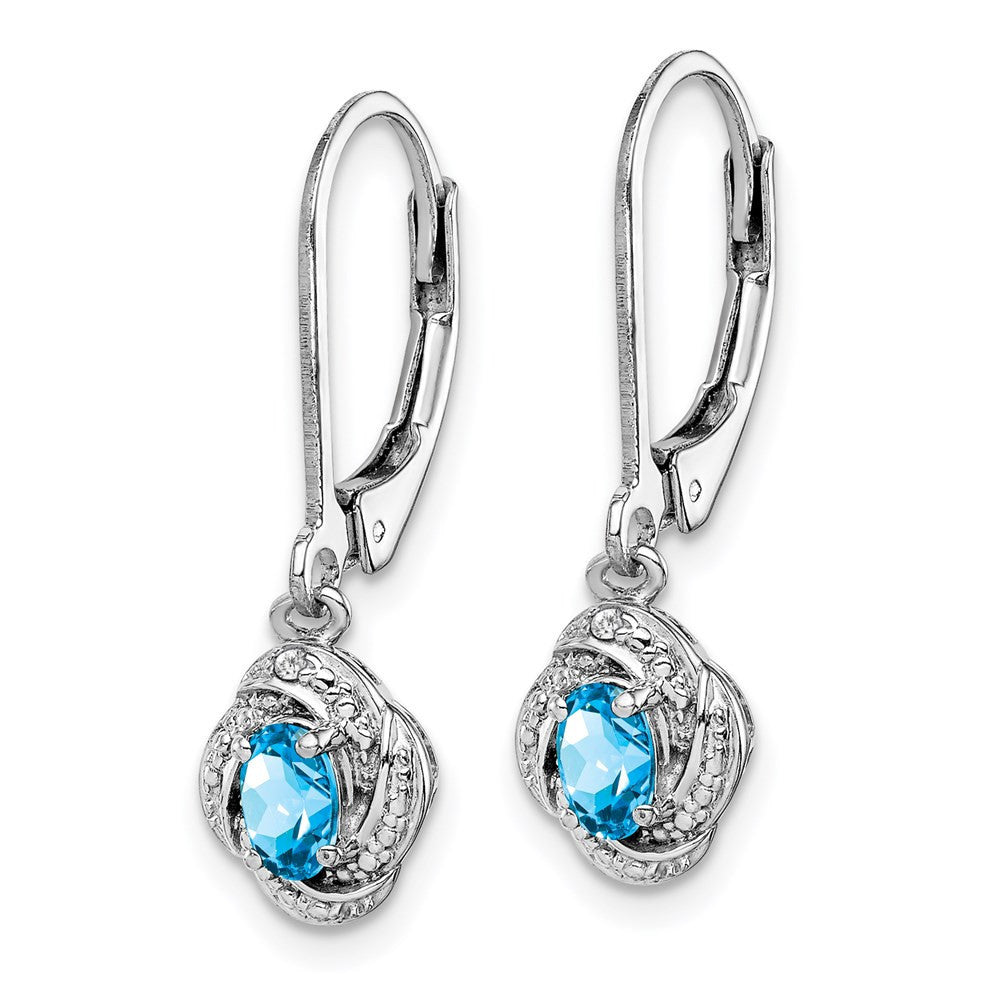 Sterling Silver Rhodium-plated Diam. & Blue Topaz Dangle Earrings