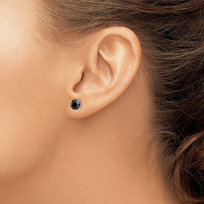 Sterling Silver Rhodium-plated 6mm Black Sapphire Stud Earrings