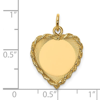 14k Yellow Gold Polished .013 Gauge Heart with Rope Disc Charm Pendant