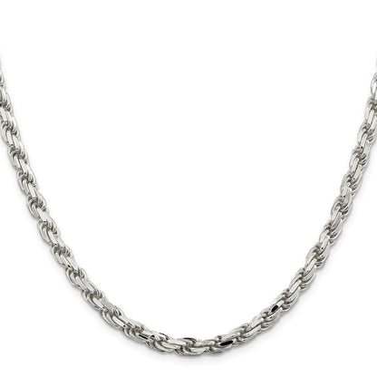 Sterling Silver 5.75mm Diamond-cut Rope Chain Necklace 30"