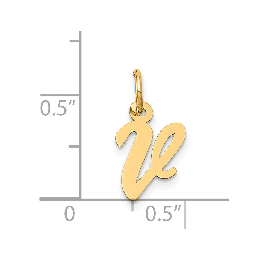 14k Yellow Gold Small Script Letter V Initial Charm Pendant