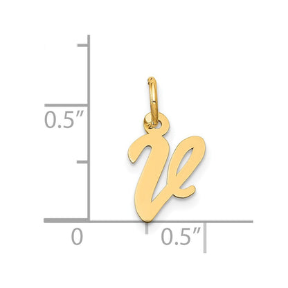 14k Yellow Gold Small Script Letter V Initial Charm Pendant