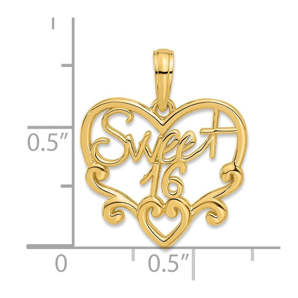 14k Yellow Gold Fancy Sweet 16 Charm Pendant