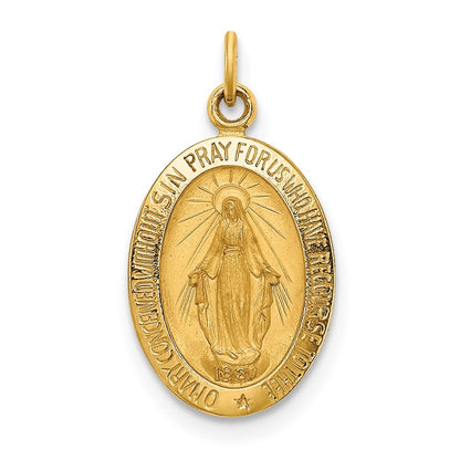 14k Yellow Gold Solid Polished/Satin Small Oval Miraculous Medal