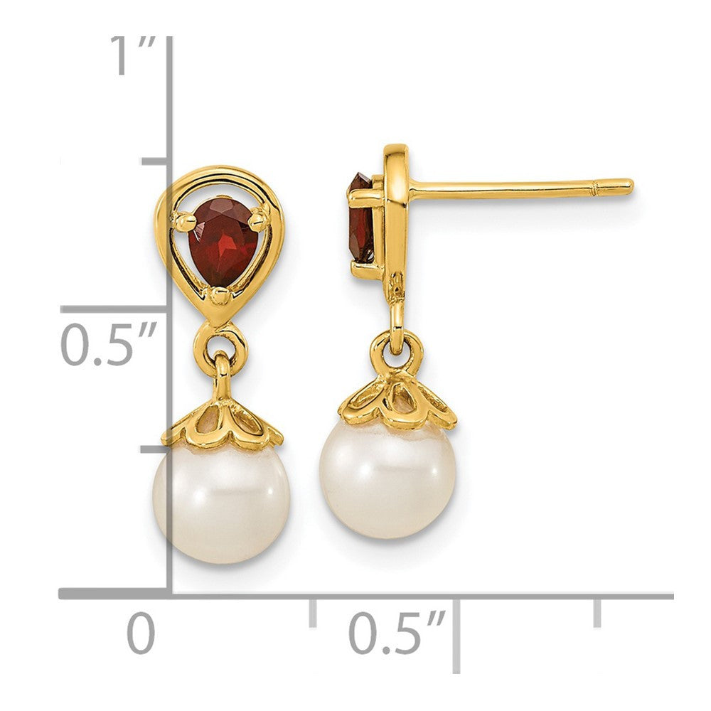 14k Yellow Gold 6-7mm FWC Pearl Mozambique Garnet Dangle Earrings