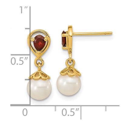 14k Yellow Gold 6-7mm FWC Pearl Mozambique Garnet Dangle Earrings