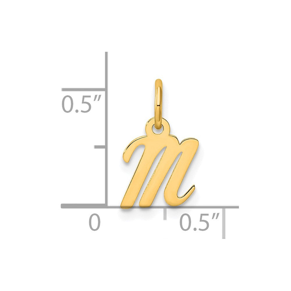14k Yellow Gold Small Script Letter M Initial Charm Pendant