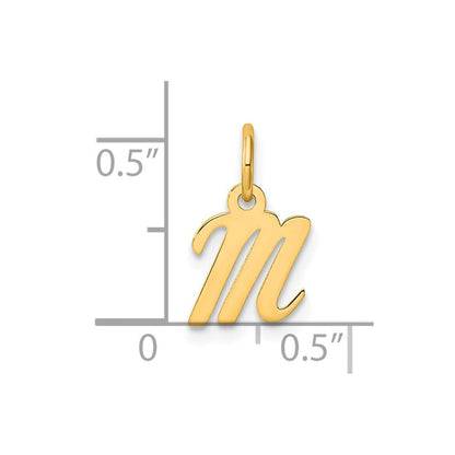 14k Yellow Gold Small Script Letter M Initial Charm Pendant
