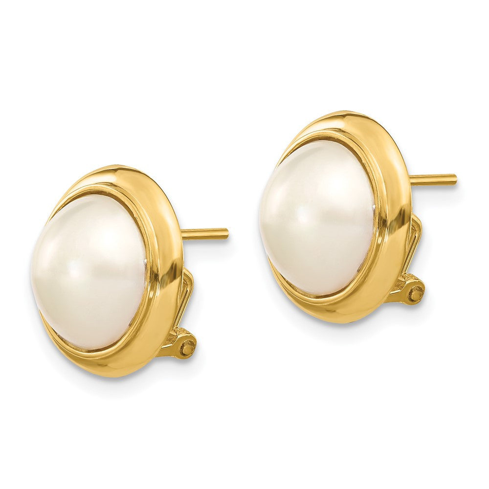 14k Yellow Gold 10-11mm Freshwater Cultured Mabe Pearl Omega Back Stud Earrings
