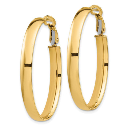 14k Yellow Gold High Polished 5mm Omega Back Oval Hoop Earrings