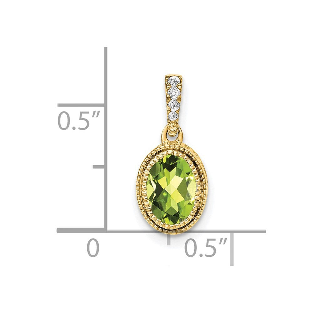 14k Yellow Gold Oval Peridot and Diamond Pendant